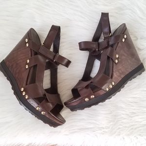 Stuart Weitzman Wedge Stud Sandals 10